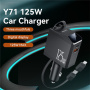 Yesido Y71 set auto punjača s USB-C / USB-A priključcima i uvlačivog Lightning i USB-C kabela - 125W - 0,7 m - crna