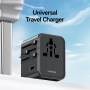 USAMS CC308 univerzalni putni adapter s 2x USB-C / USB-A priključcima i izvlačnim utikačima - 17W - crni