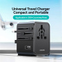 USAMS CC308 univerzalni putni adapter s 2x USB-C / USB-A priključcima i izvlačnim utikačima - 17W - crni