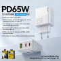WEKOME WP-U66 GaN brzi punjač s 2x USB-C / USB-A priključka - 65W - bijeli