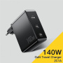 ESSAGER PST-140C2A GaN brzi adapter za punjenje s 2x USB-C / USB-A priključka - 140W - crni