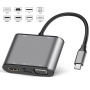 FX-1815B 8-u-1 hub - utor za TF karticu / HDMI / VGA / 3,5 mm priključak / USB-C / 3x USB-A na USB-C za MacBook - sivi