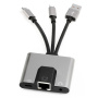 NK-1056S 3u1 reduktor - RJ45 / 3,5 mm priključak / USB-C na USB-C / Lightning / USB-A - siva