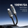 ESSAGER Dazzling pleteni kabel za punjenje i prijenos podataka - USB-C na USB-C - 1 m - crni