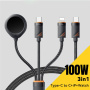 ESSAGER 3u1 univerzalni pleteni kabel za punjenje i prijenos podataka - USB-C na magnetski puck / USB-C / Lightning - 1,2 m - crni