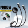 ESSAGER 3u1 univerzalni pleteni kabel za punjenje i prijenos podataka - USB-C na magnetski puck / USB-C / Lightning - 1,2 m - crni