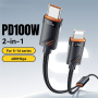ESSAGER 2u1 univerzalni pleteni kabel za punjenje i prijenos podataka - USB-C na USB-C / Lightning - 1,2 m - crni
