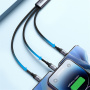 JOYROOM S-A21 3u1 univerzalni pleteni kabel za punjenje - USB-C na USB-C / Lightning / micro USB - 1,2 m - crni