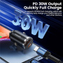Toocki TQ-CC34A mini auto punjač s USB-C / USB-A priključcima - 30W - crni