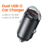 Toocki TQ-CC34B mini auto punjač s 2x USB-C priključka - 45W - crni