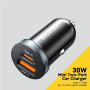 ESSAGER ES-CC12 auto punjač s USB-C / USB-A priključcima - 30W - crni