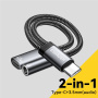 ESSAGER ES-YP25 2-u-1 audio i adapter za punjenje - 3,5 mm jack / USB-C na USB-C - siva