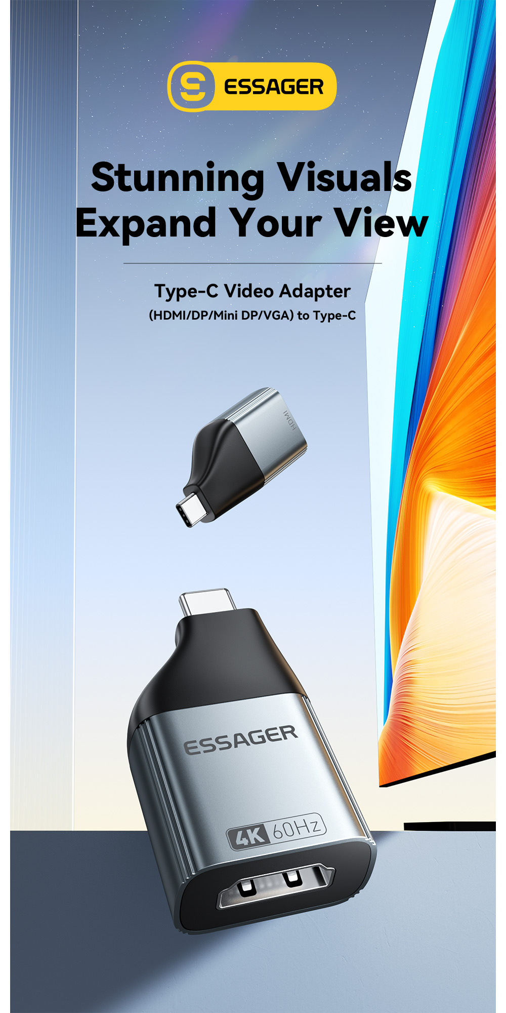 ESSAGER ES-OTG22 video adapter - VGA na USB-C - tamno siva