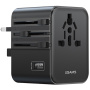 USAMS CC308 univerzalni putni adapter s 2x USB-C / USB-A priključcima i izvlačnim utikačima - 17W - crni