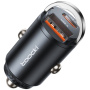 Toocki TQ-CC34A mini auto punjač s USB-C / USB-A priključcima - 30W - crni