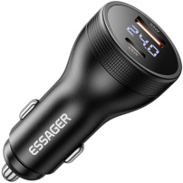 ESSAGER ES-CC17 auto punjač s zaslonom i USB-C / USB-A priključcima - 100W - crni