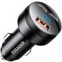 ESSAGER FSJ-008 auto punjač s zaslonom i priključcima 2x USB-C / USB-A - 105W - crni