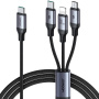 JOYROOM S-A21 3u1 univerzalni pleteni kabel za punjenje - USB-C na USB-C / Lightning / micro USB - 1,2 m - crni