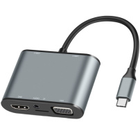 FX-1815B 8-u-1 hub - utor za TF karticu / HDMI / VGA / 3,5 mm priključak / USB-C / 3x USB-A na USB-C za MacBook - sivi
