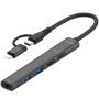 OTG-019Y 5-u-1 hub - 3,5 mm priključak / 2x USB-C / 2x USB-A na USB-C / Lightning - tamno sivi