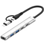 OTG-019Y 5u1 hub - 3,5 mm jack / 2x USB-C / 2x USB-A na USB-C / Lightning - srebrni