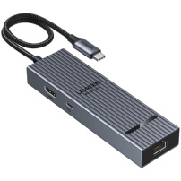 UGREEN CM828 6-u-1 hub - RJ45 / HDMI / 2x USB-C / 2x USB-A na USB-C - tamno sivi