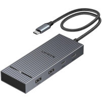 UGREEN CM880 7-u-1 hub - 2x HDMI / 3x USB-C / 2x USB-A na USB-C za MacBook - tamno sivi