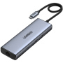 UGREEN CM490 9-u-1 hub - utor za SD / TF karticu / RJ45 / 2x HDMI / USB-C / 3x USB-A na USB-C - tamno sivi