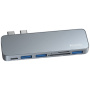 Yesido HB10 6u1 hub - utor za SD / TF karticu / USB-C / 3x USB-A na 2x USB-C za MacBook - sivi