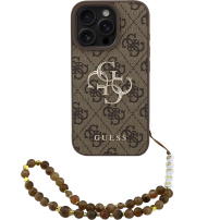 Guess 4G Metal Logo Strap maska s remenom za iPhone 16 Pro - smeđa