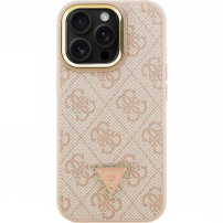 Guess 4G Strass Triangle Logo maska s preklopnim stalkom i MagSafe za iPhone 16 Pro Max - ružičasta