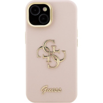 Guess Grained 4G Logo maska s preklopnim stalkom za iPhone 13 - ružičasta