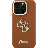 Guess Grained 4G Logo maska s preklopnim stalkom za iPhone 15 Pro - smeđa