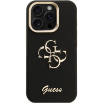 Guess Grained 4G Logo maska s preklopnim stalkom za iPhone 16 Pro - crna