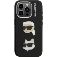 Karl Lagerfeld Grained K&CH Heads maska za iPhone 15 Pro - crna