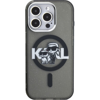 Karl Lagerfeld IML Glitter Karl and Choupette Sketch svjetlucava maskica s MagSafe za iPhone 15 Pro - siva
