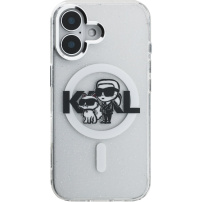 Karl Lagerfeld IML Glitter Karl and Choupette Sketch svjetlucava maska s MagSafe za iPhone 16 - srebrna