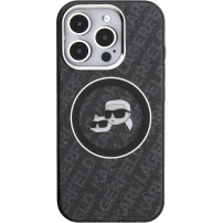 Karl Lagerfeld IML K&CH Heads Repeated Logo svjetlucava maska s MagSafe za iPhone 15 Pro - crna