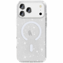 Prozirna maska sa šljokicama i MagSafe za iPhone 17 Pro - srebrna