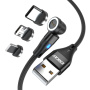 ENKAY 3u1 kabel za punjenje i prijenos podataka sa zamjenjivim magnetskim konektorima - USB-A na USB-C / Lightning / micro USB - 1 m - crni