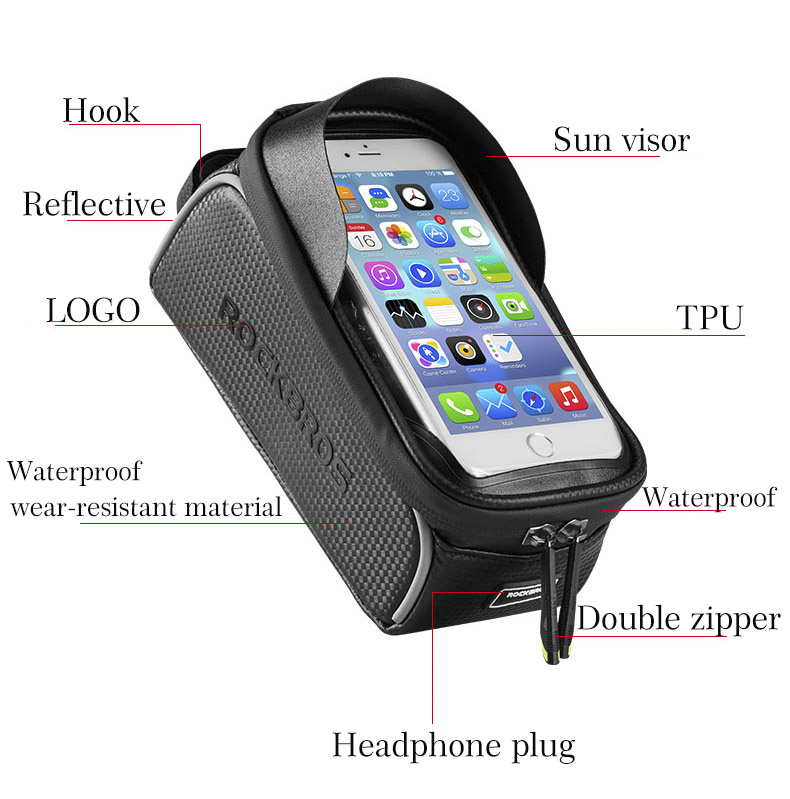 ROCKBROS 017-1 vodootporna torba za bicikl s prostorom za iPhone - crna