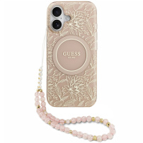 Guess IML Flowers Allover Strap maska s remenom i MagSafe za iPhone 17 - roza