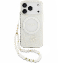 Guess IML Flowers Allover Strap maska s remenom i MagSafe za iPhone 17 Pro Max - bijela