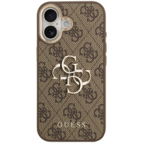 Guess 4G Metal Logo Gold Frame maskica za iPhone 17 - smeđa