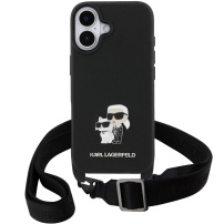 Karl Lagerfeld Saffiano Crossbody Metal Karl and Choupette maska s podesivim remenom za iPhone 17 - crna