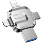 Yesido FL15 4-u-1 flash disk s USB-C / Lightning / USB-A / micro USB konektorima - 64GB - srebrni
