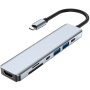 7-u-1 hub - utor za SD / TF karticu / HDMI / 2x USB-C / 2x USB-A na USB-C - sivi