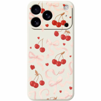Zaštitna maska s uzorkom mašnica i trešanja za iPhone 17 Pro Max - bež