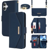 Preklopna torbica s remenom u stilu clutch torbice za iPhone 17 - tamno plava