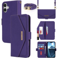 Preklopna torbica s remenom u stilu clutch torbice za iPhone 17 - ljubičasta